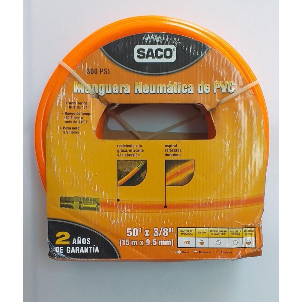 Tuyau D'air PVC 3/8 X 50 Pieds Avec Raccords 1/4 NPT - 300 PSI, Rouge, Neuf Dynamic Power